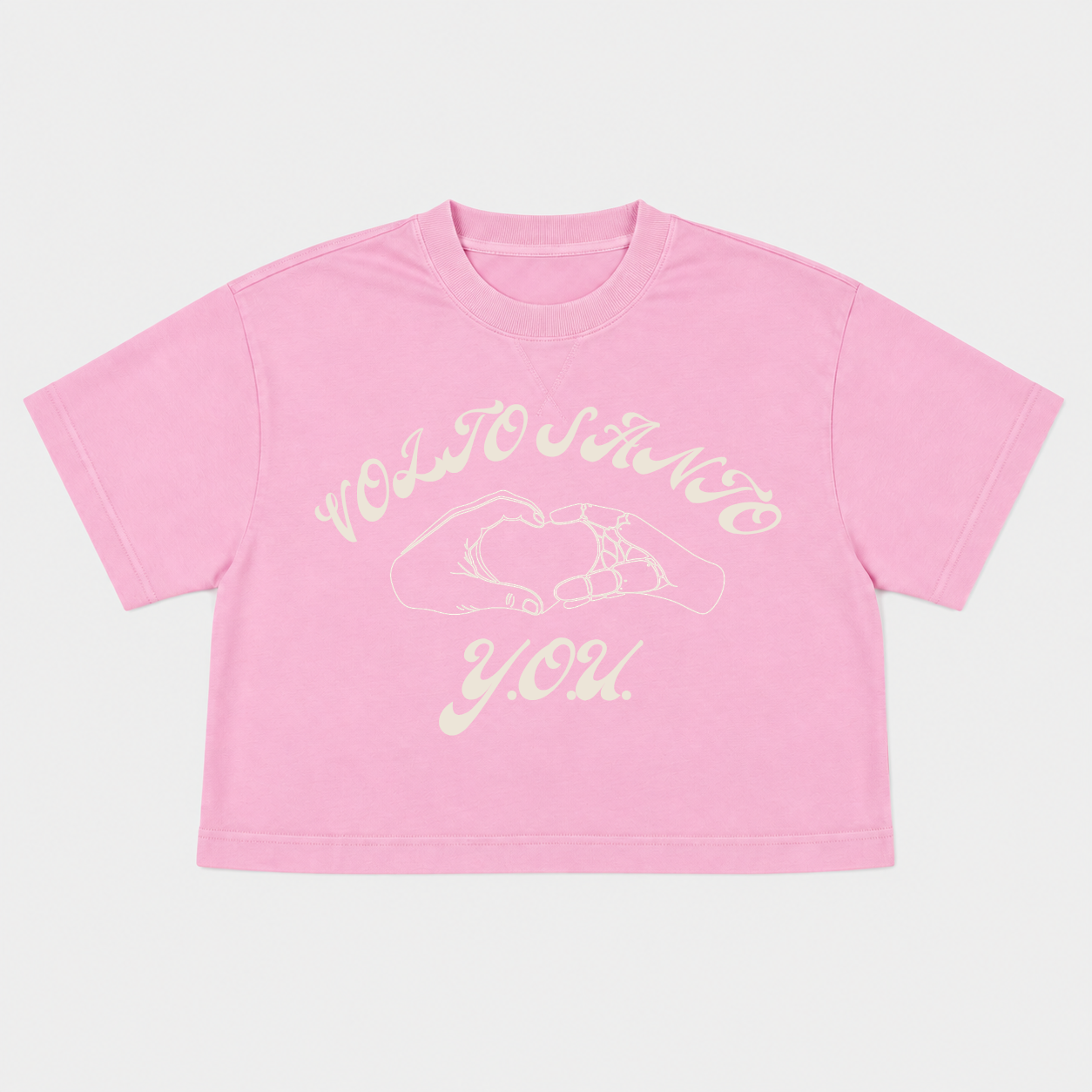 Volto Santo x Y.O.U. Heart Hands S/S Cropped Crew in Reverse Strawberry Milk