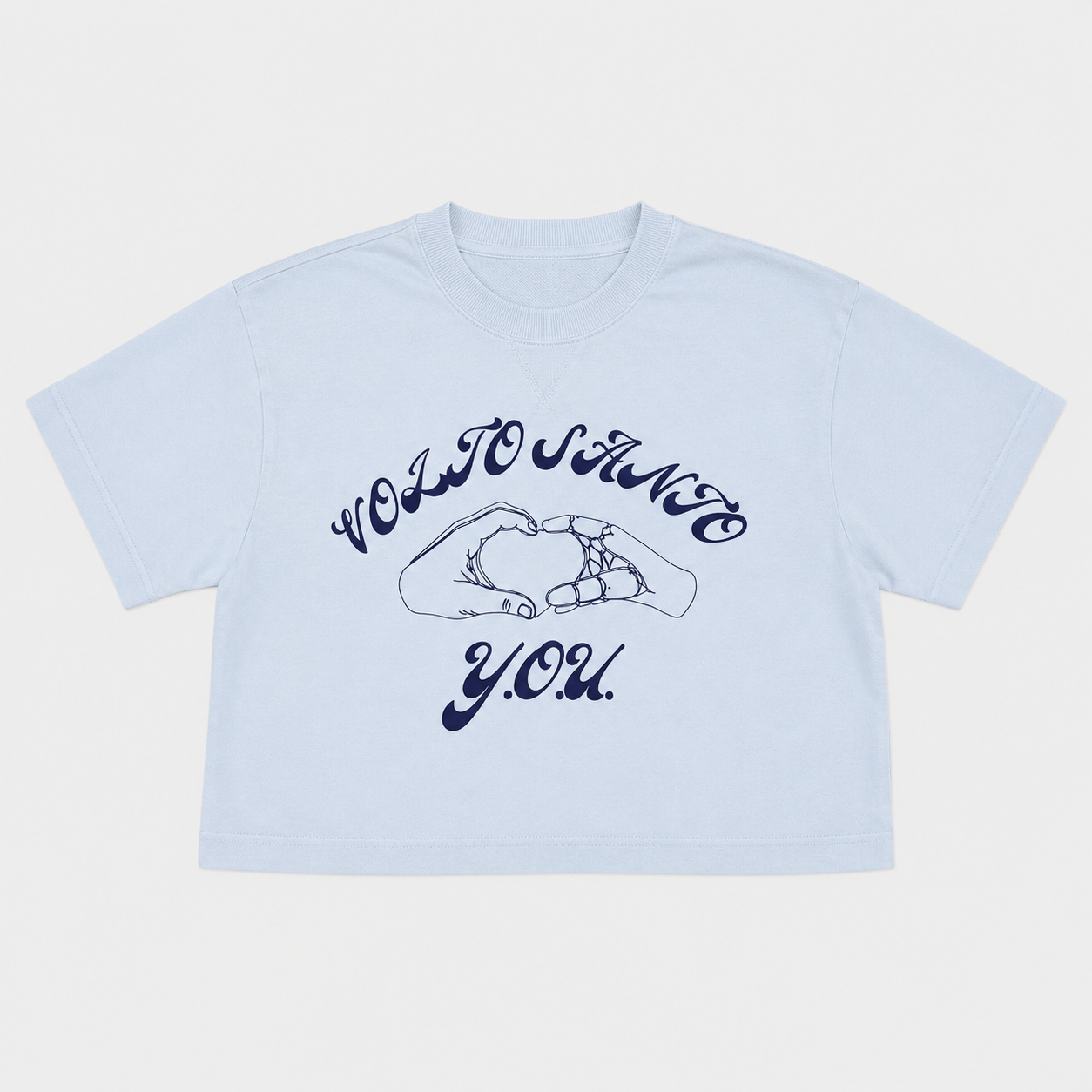 Volto Santo x Y.O.U. Heart Hands S/S Cropped Crew in Powder Blue
