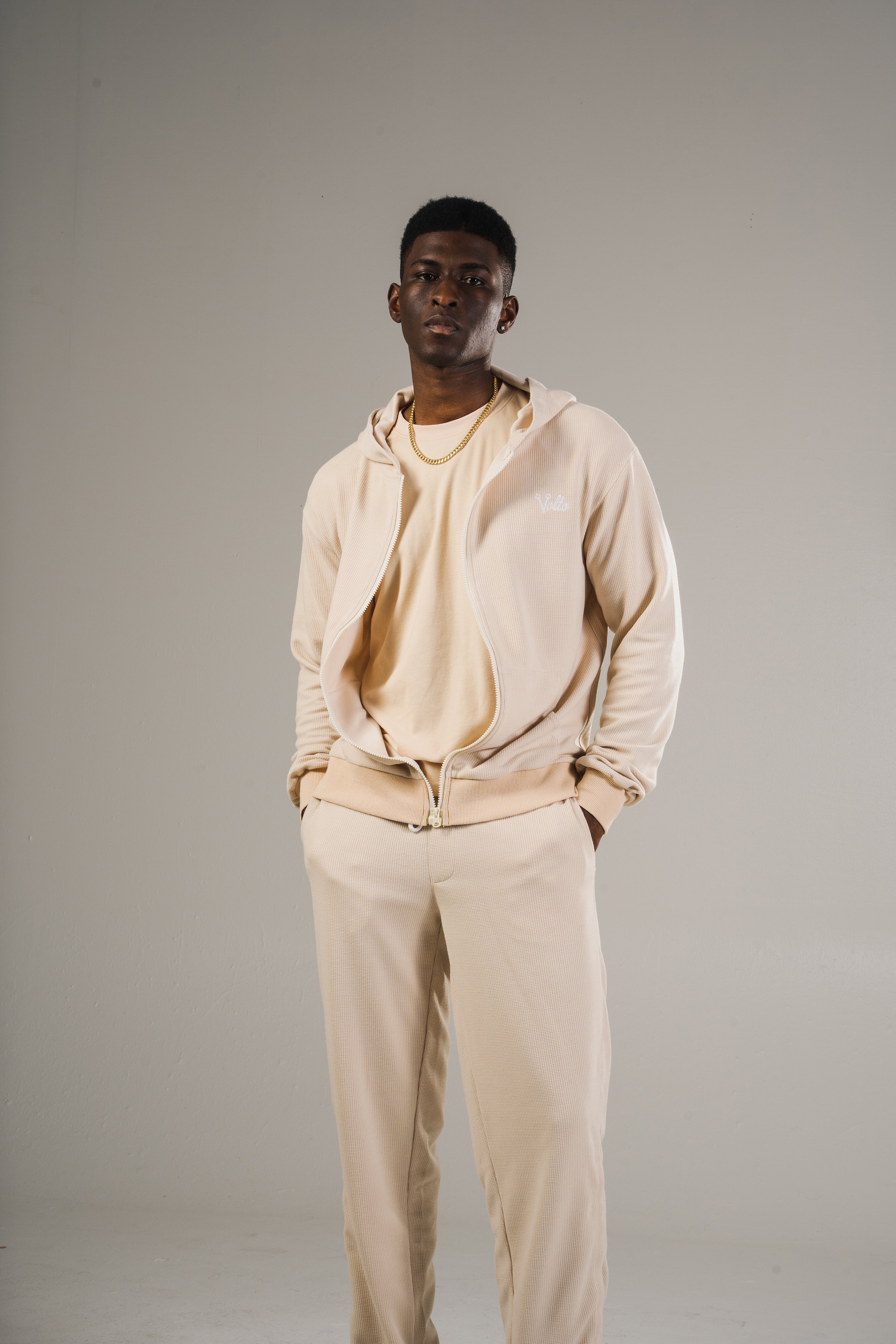 Volto Script Waffle Zip-Up Hoodie