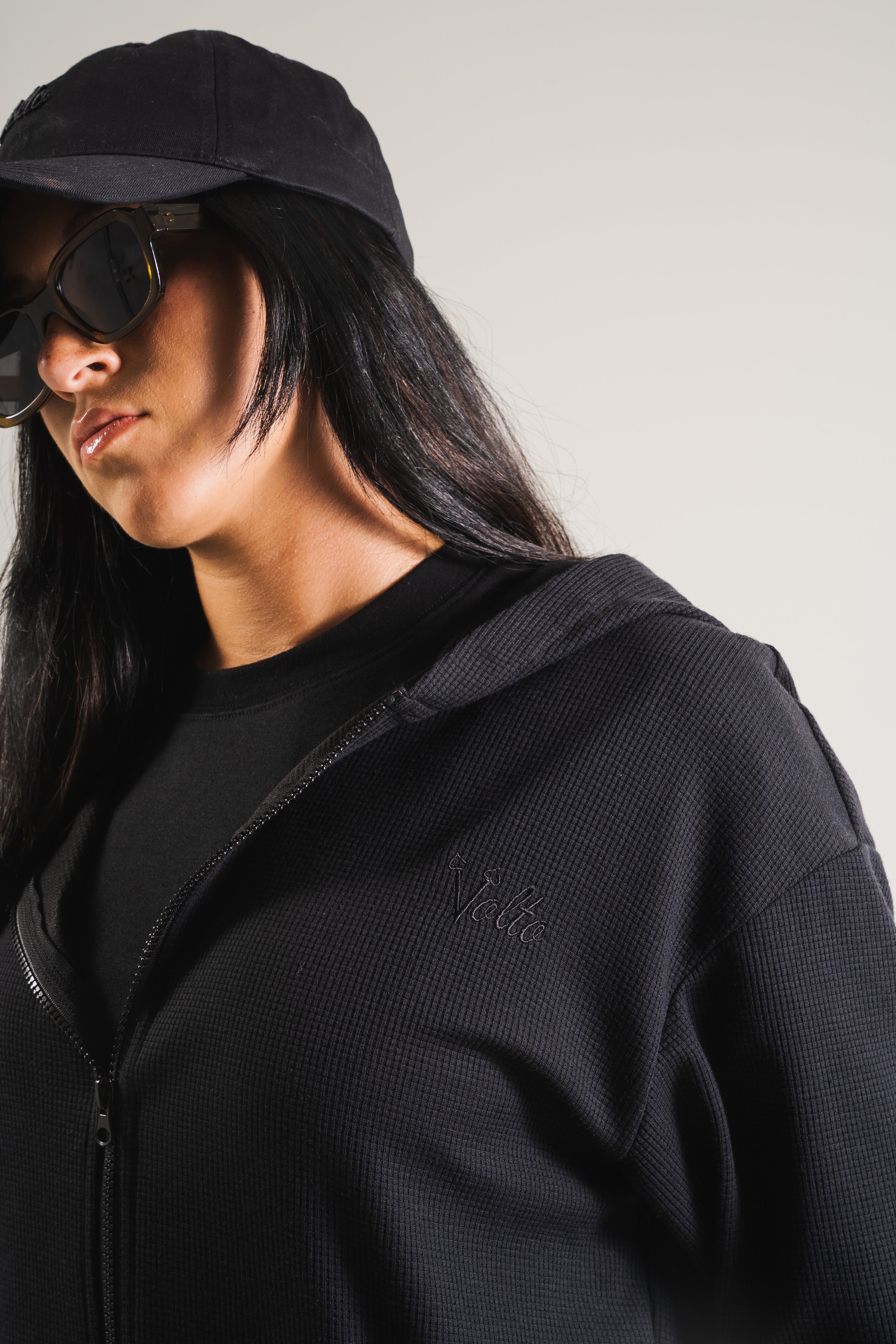 Volto Script Waffle Zip-Up Hoodie
