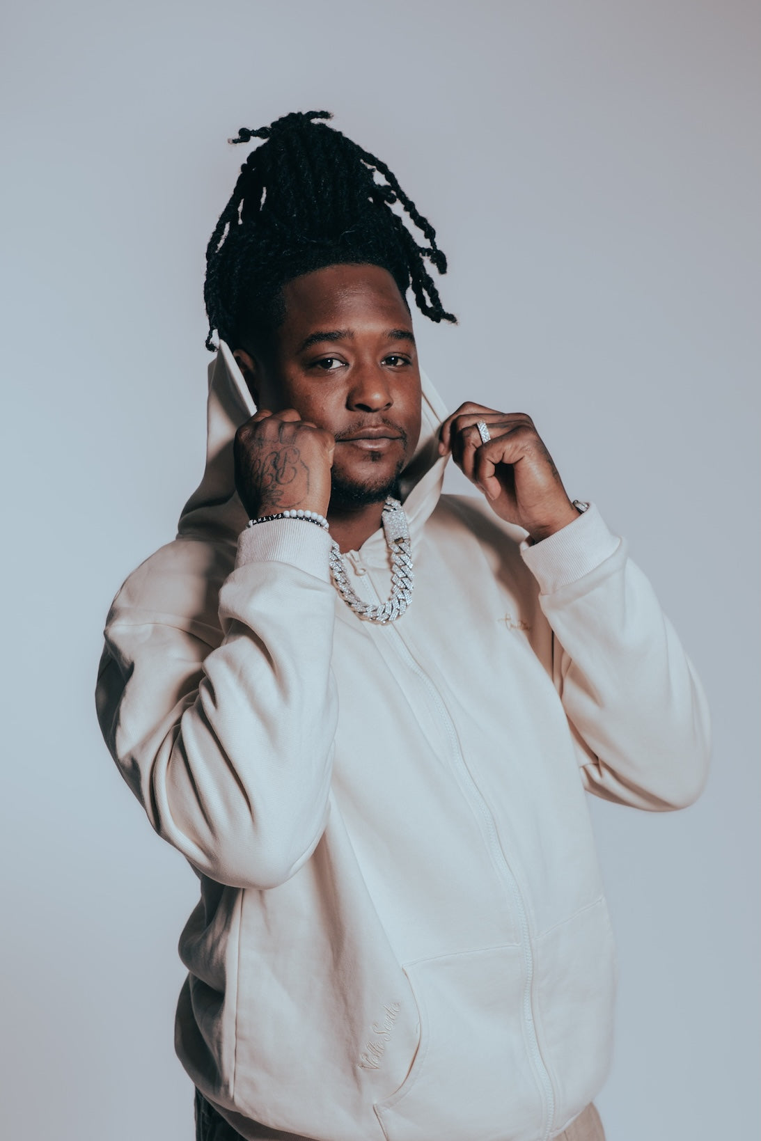 Volto Santo x Y.O.U. Connection Script Full-Zip Hoodie in Bone