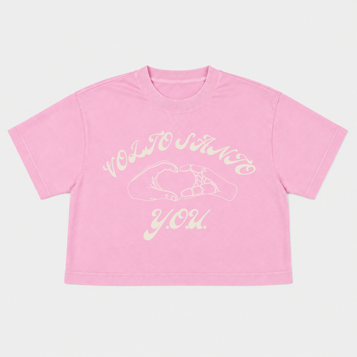 Volto Santo x Y.O.U. Heart Hands S/S Cropped Crew in Reverse Strawberry Milk