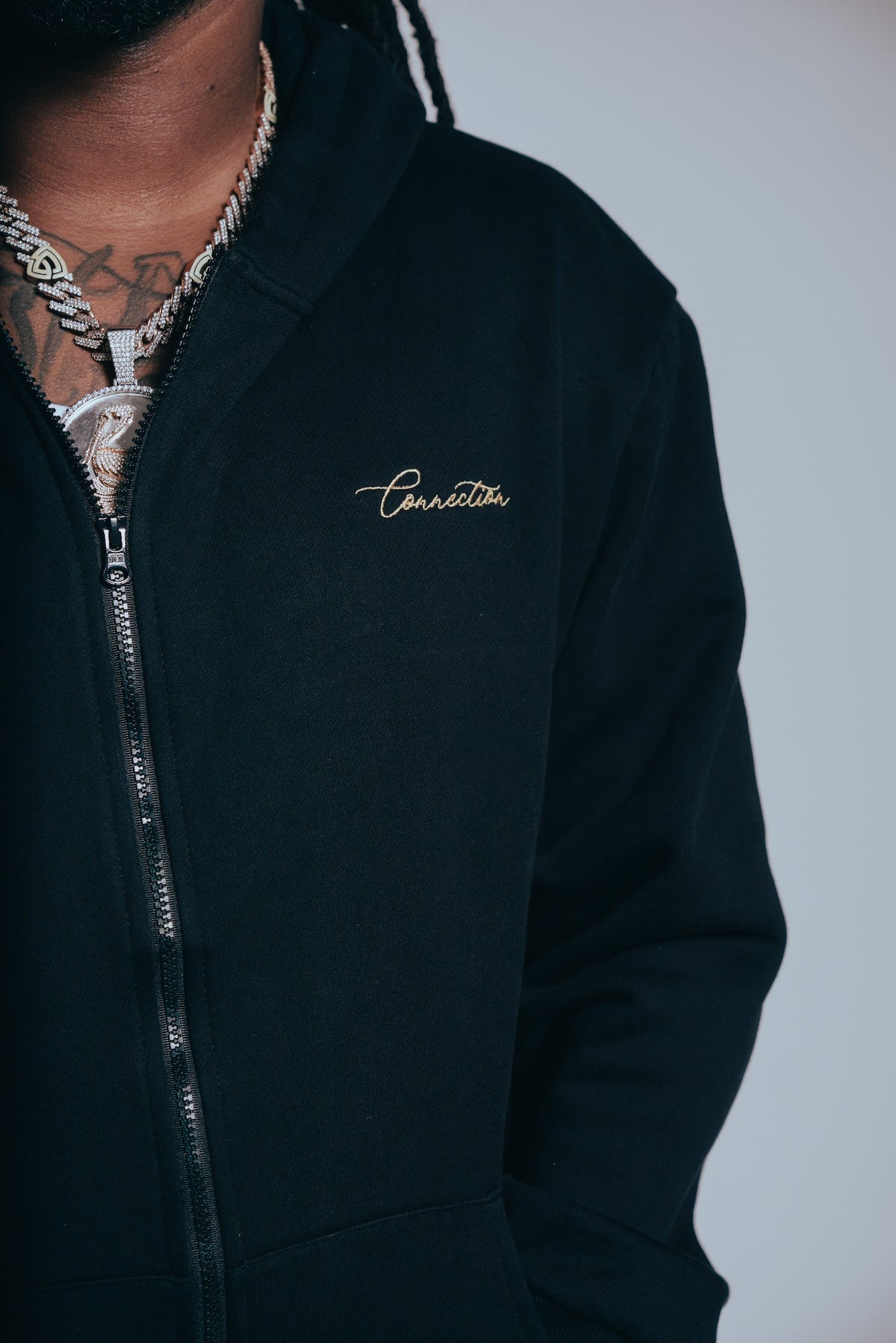 Volto Santo x Y.O.U. Connection Script Full-Zip Hoodie in Black