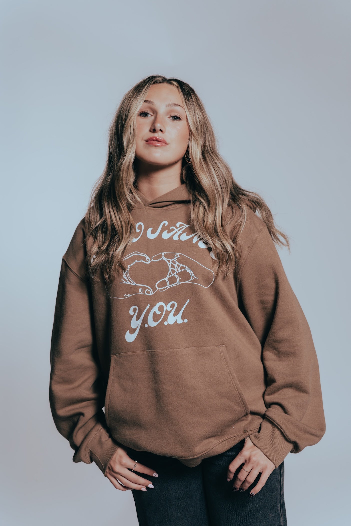 Volto Santo x Y.O.U. Heart Hands Pullover Hoodie in Brown Sugar
