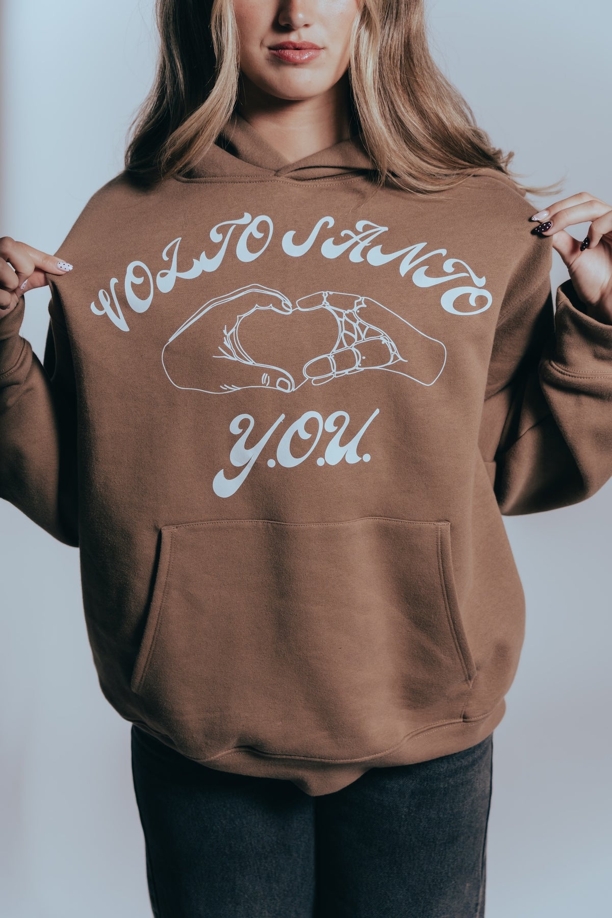 Volto Santo x Y.O.U. Heart Hands Pullover Hoodie in Brown Sugar