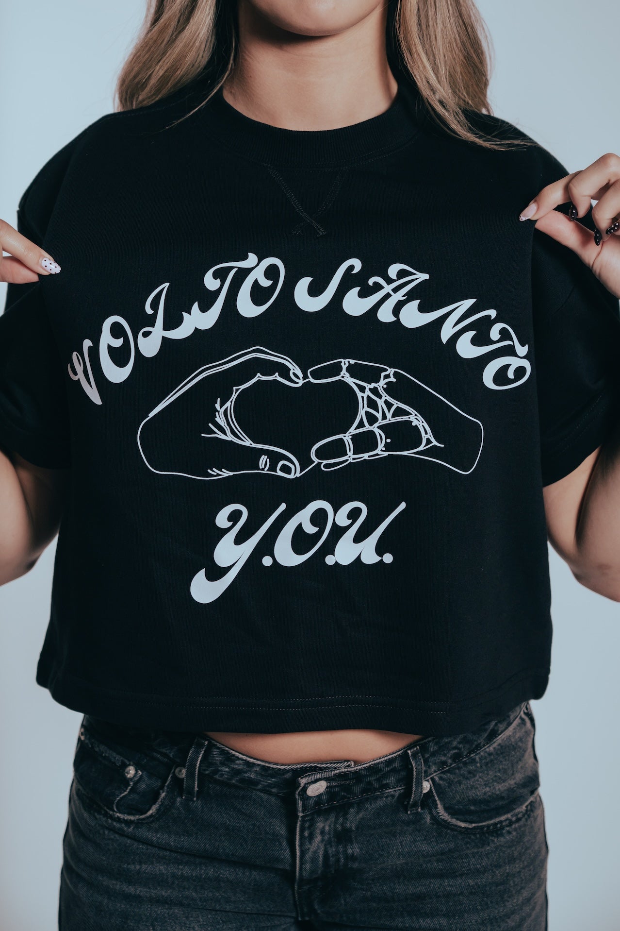 Volto Santo x Y.O.U. Heart Hands S/S Cropped Crew in Vegas Black