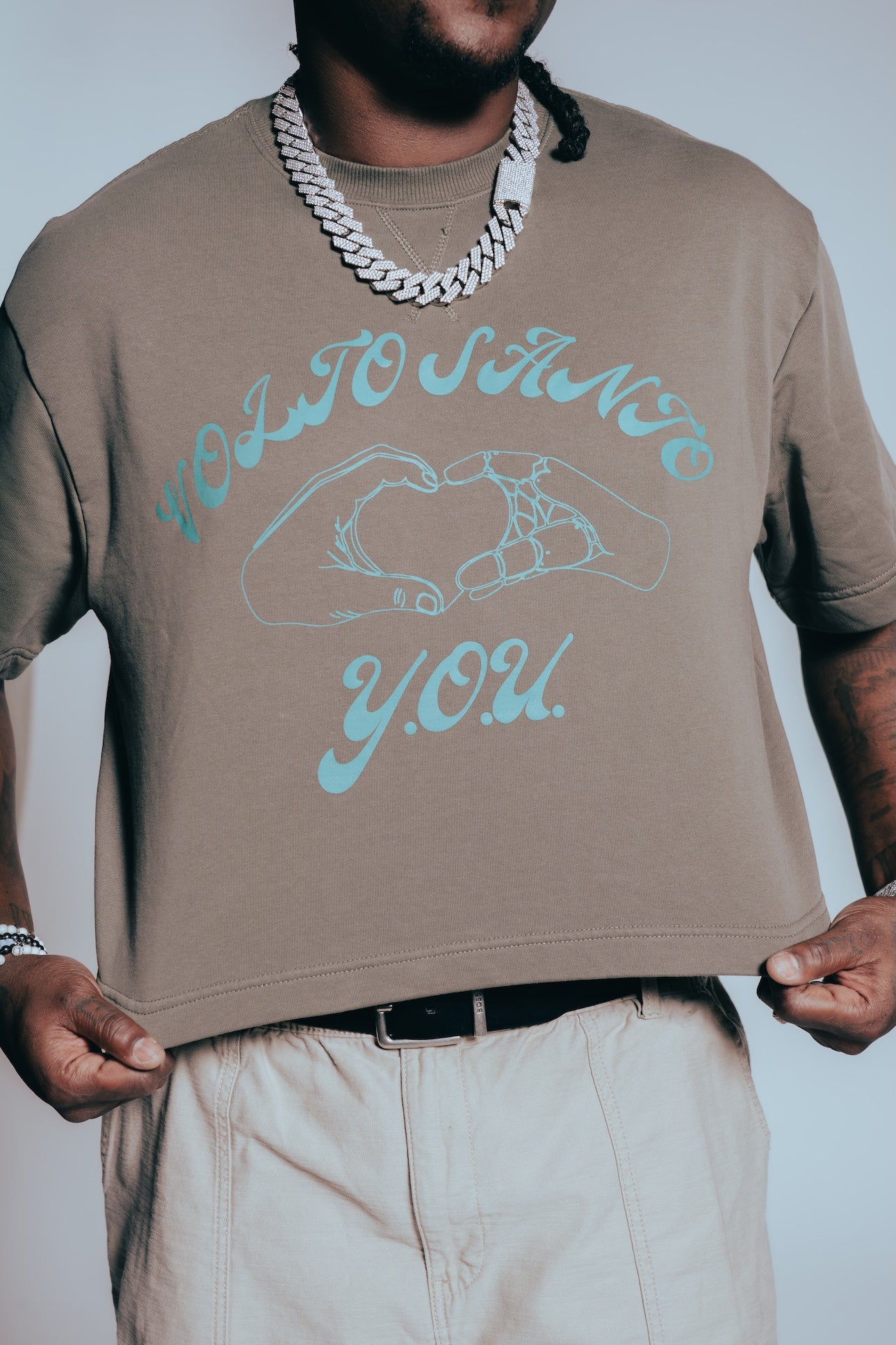 Volto Santo x Y.O.U. Heart Hands S/S Cropped Crew in Scoreboard