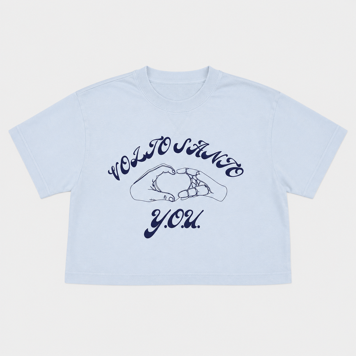 Volto Santo x Y.O.U. Heart Hands S/S Cropped Crew in Powder Blue