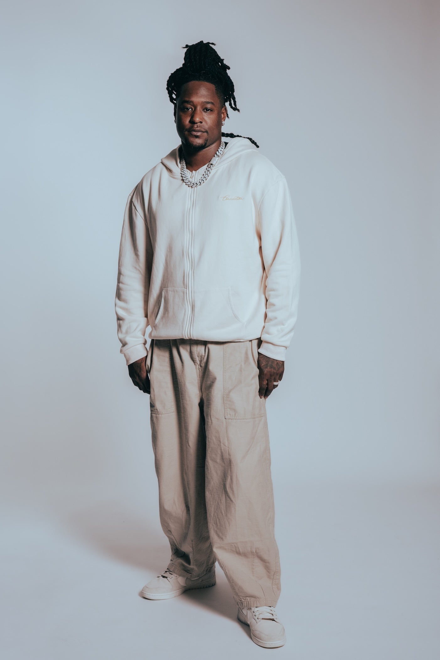 Volto Santo x Y.O.U. Connection Script Full-Zip Hoodie in Bone