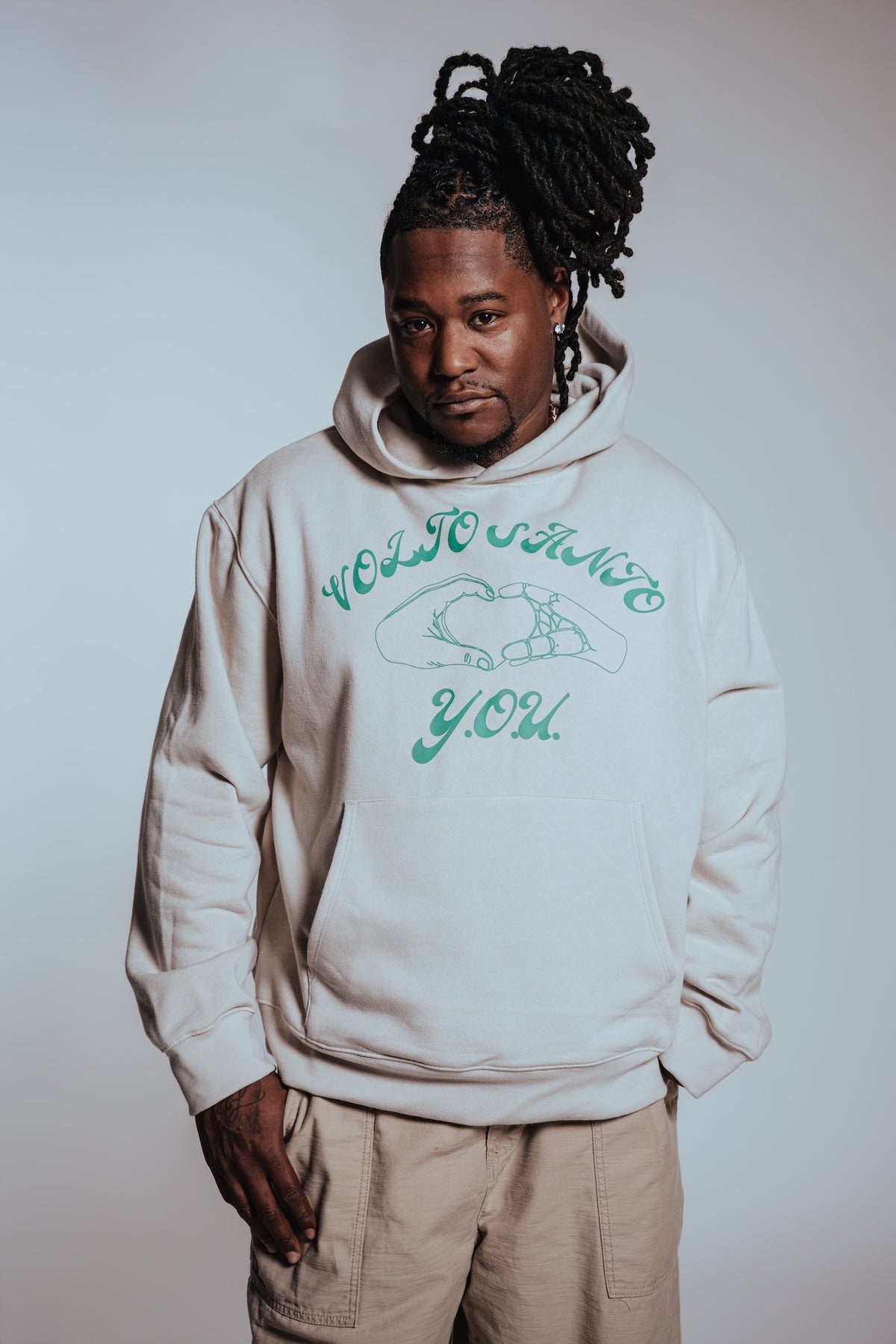 Volto Santo x Y.O.U. Heart Hands Pullover Hoodie in Chalk Line